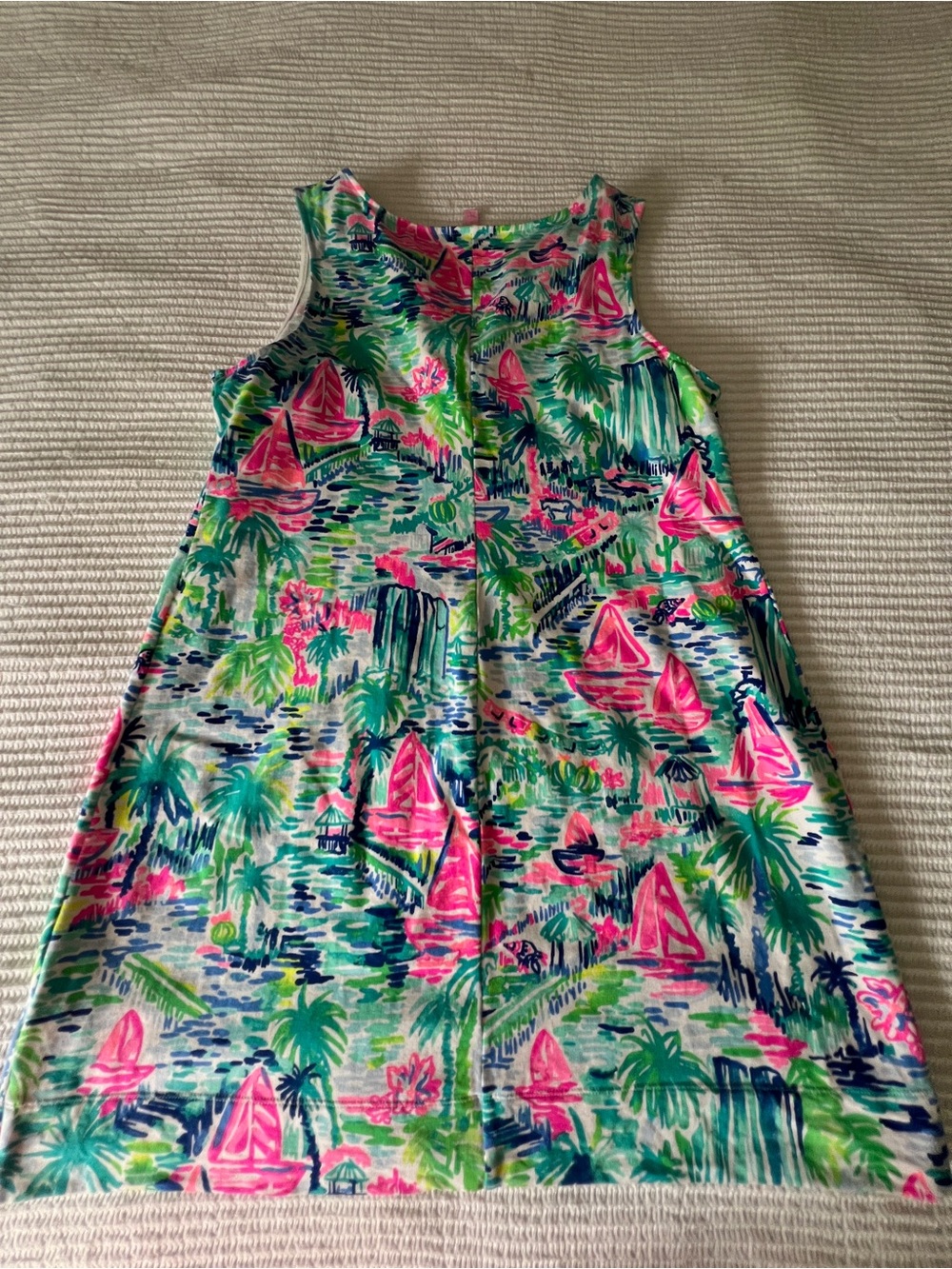 Lilly Pulitzer Cotton Tropical Sailboat Shift Dress in Pink & Green Size XL - Picture 4 of 6